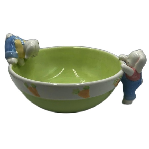 Blossoms & Blooms Ceramic Easter Bunny Rabbit Serving Centerpiece Bowl Holiday - Picture 1 of 10